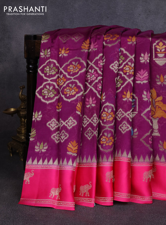 Kosa jamdhani silk saree purple and pink with allover thread & zari weaves and zari woven border