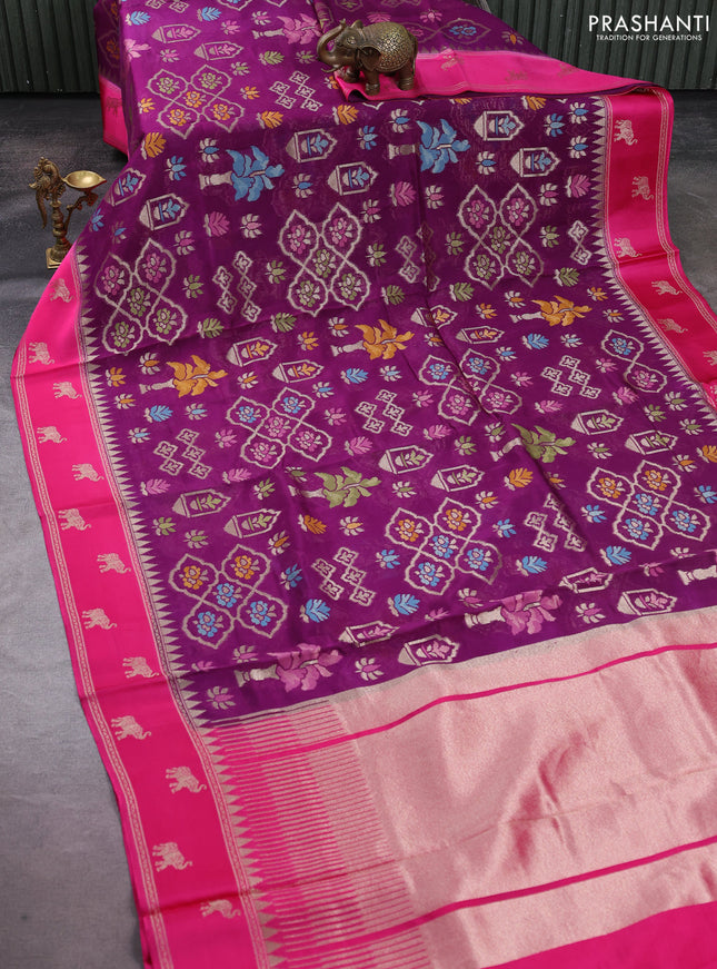 Kosa jamdhani silk saree purple and pink with allover thread & zari weaves and zari woven border