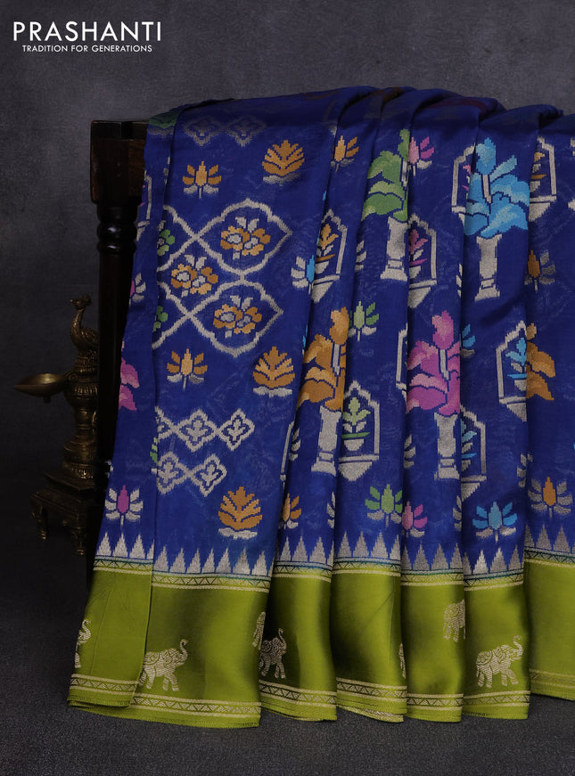 Kosa jamdhani silk saree peacock blue and light green with allover thread & zari weaves and zari woven border