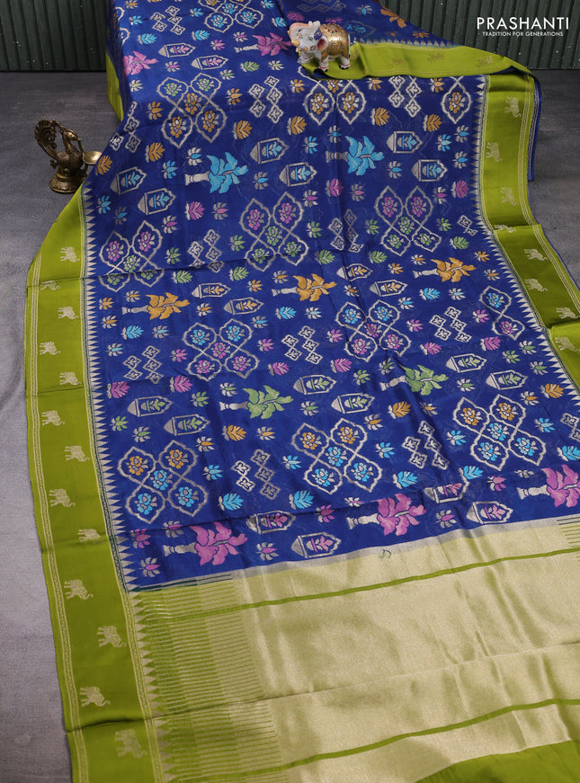 Kosa jamdhani silk saree peacock blue and light green with allover thread & zari weaves and zari woven border