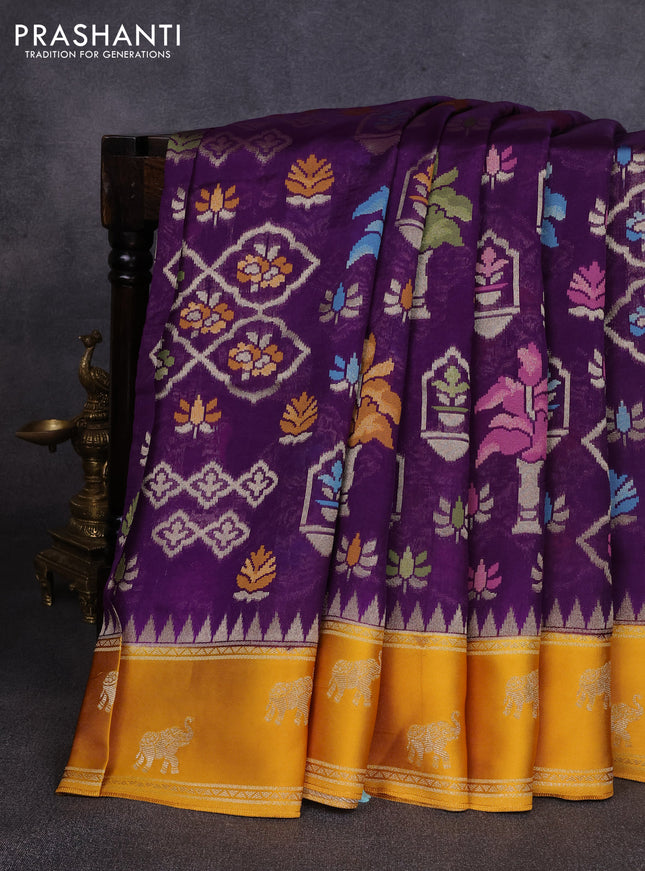 Kosa jamdhani silk saree violet and mustard yellow with allover thread & zari weaves and zari woven border