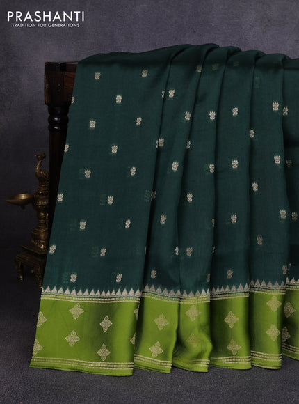 Kosa jamdhani silk saree bottle green and light green with allover thread & zari woven buttas and zari woven border