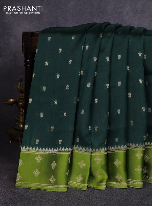 Kosa jamdhani silk saree bottle green and light green with allover thread & zari woven buttas and zari woven border