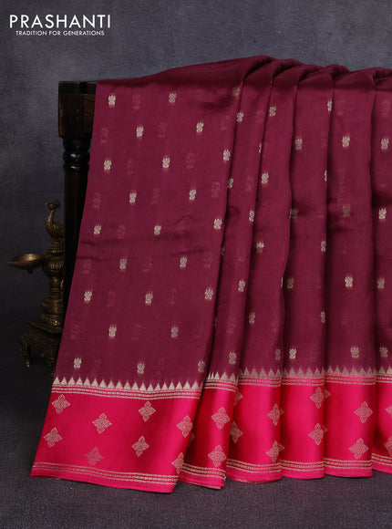 Kosa jamdhani silk saree wine shade and pink with allover thread & zari woven buttas and zari woven border