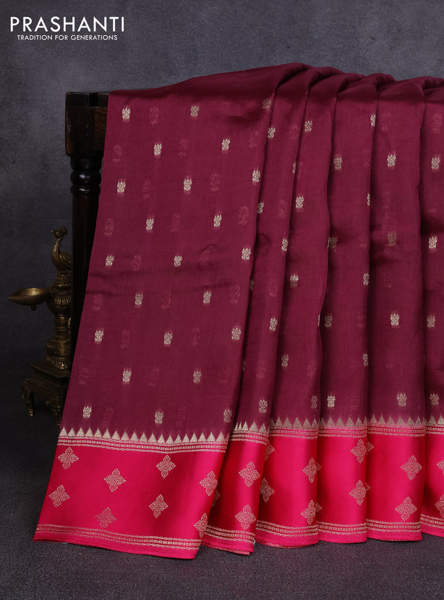 Kosa jamdhani silk saree wine shade and pink with allover thread & zari woven buttas and zari woven border