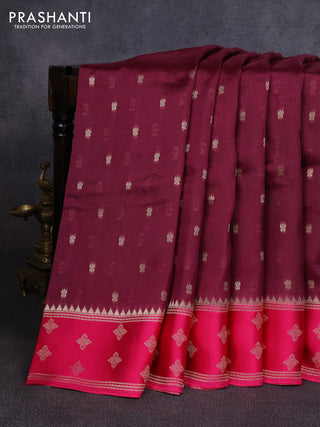 Kosa jamdhani silk saree wine shade and pink with allover thread & zari woven buttas and zari woven border