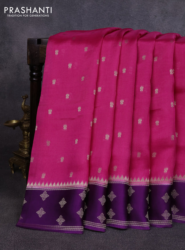 Kosa jamdhani silk saree pink and violet with allover thread & zari woven buttas and zari woven border