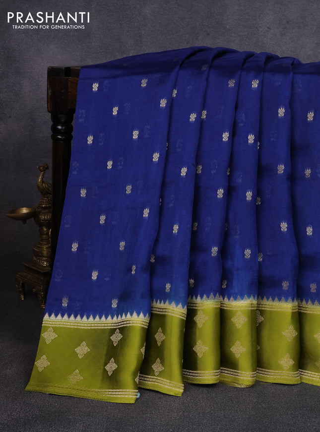 Kosa jamdhani silk saree peacock blue and light green with allover thread & zari woven buttas and zari woven border