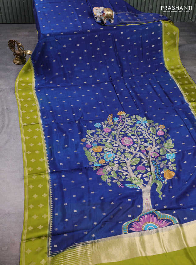 Kosa jamdhani silk saree peacock blue and light green with allover thread & zari woven buttas and zari woven border