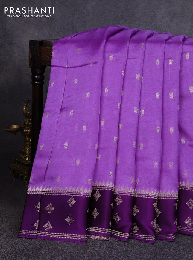 Kosa jamdhani silk saree lavender and violet with allover thread & zari woven buttas and zari woven border