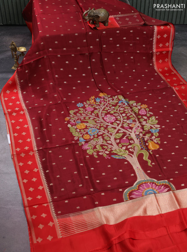 Kosa jamdhani silk saree coffee brown and rust shade with allover thread & zari woven buttas and zari woven border