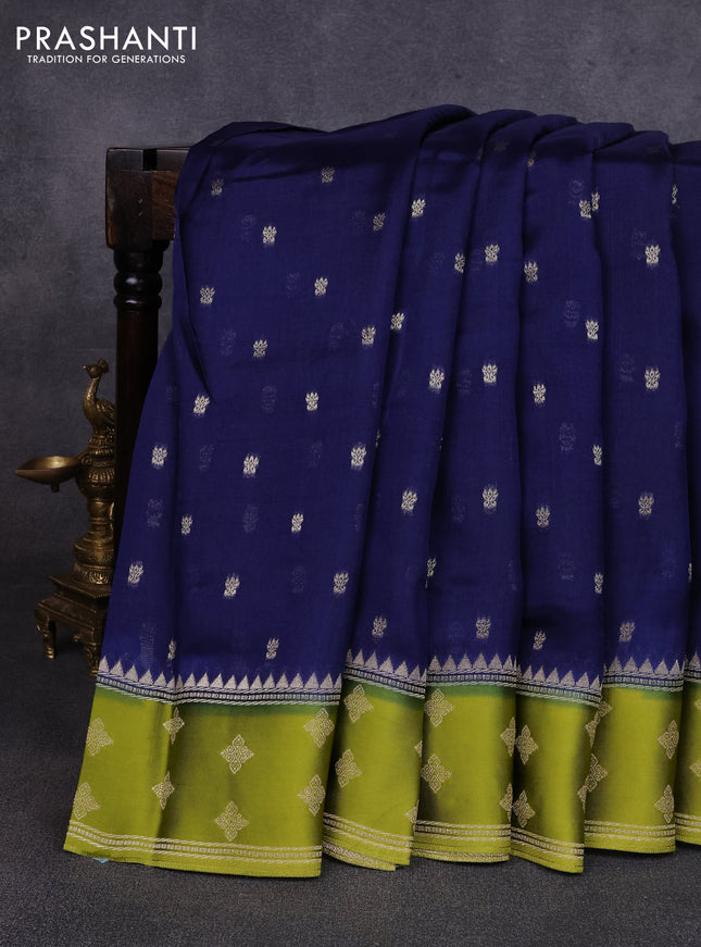 Kosa jamdhani silk saree navy blue and light green with allover thread & zari woven buttas and zari woven border