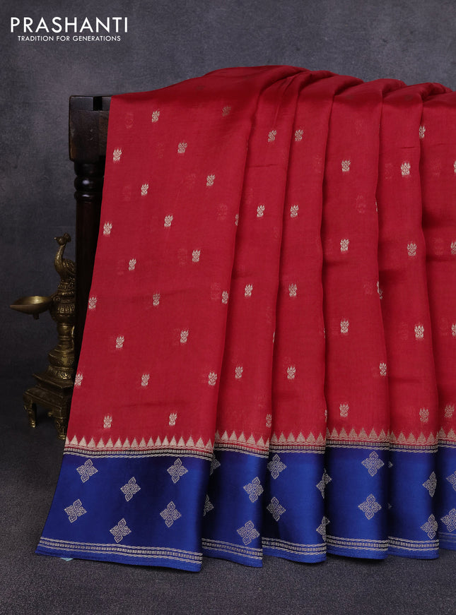 Kosa jamdhani silk saree red and blue with allover thread & zari woven buttas and zari woven border