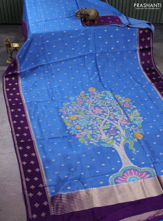 Kosa jamdhani silk saree blue and purple with allover thread & zari woven buttas and zari woven border