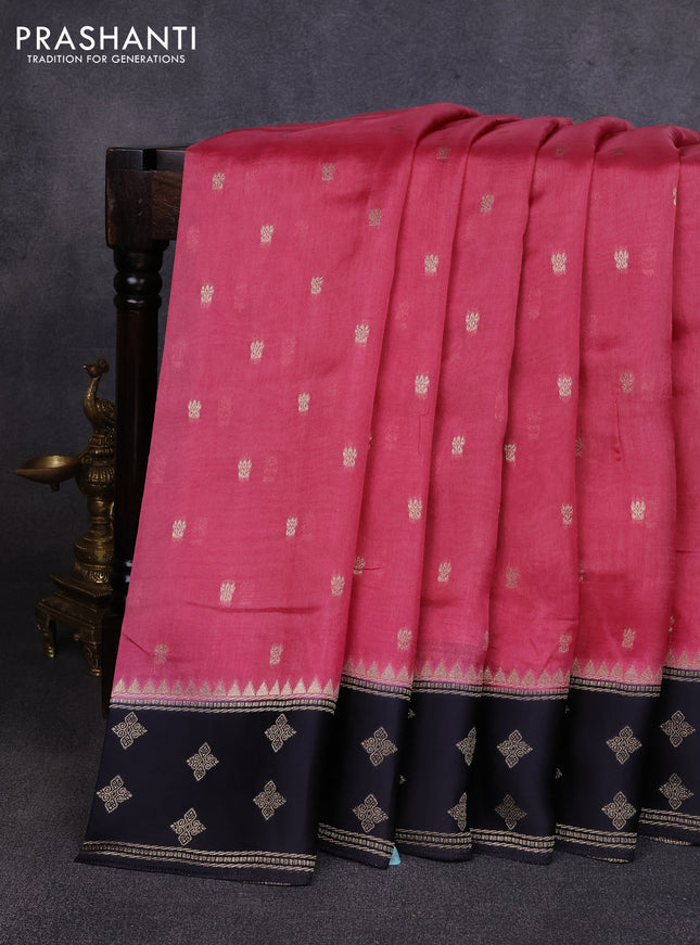 Kosa jamdhani silk saree mauve pink and black with allover thread & zari woven buttas and zari woven border
