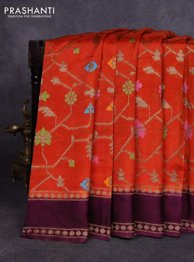 Kosa jamdhani silk saree orange and purple with allover thread & zari weaves and rettapet woven border