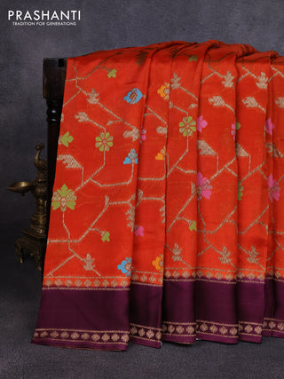 Kosa jamdhani silk saree orange and purple with allover thread & zari weaves and rettapet woven border