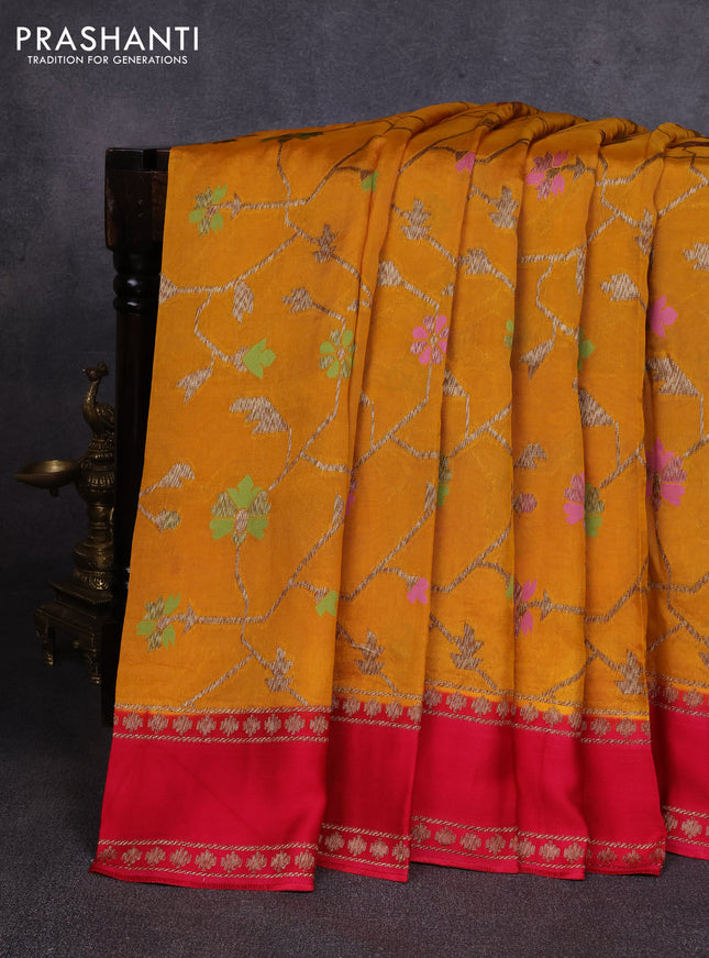 Kosa jamdhani silk saree mustard yellow and pink with allover thread & zari weaves and rettapet woven border
