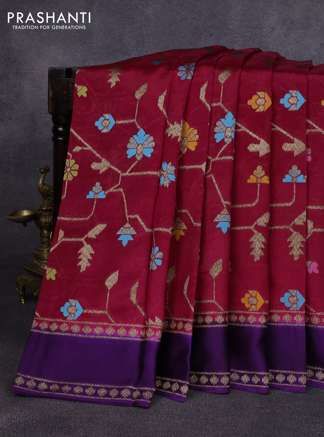 Kosa jamdhani silk saree pink and violet with allover thread & zari weaves and rettapet woven border