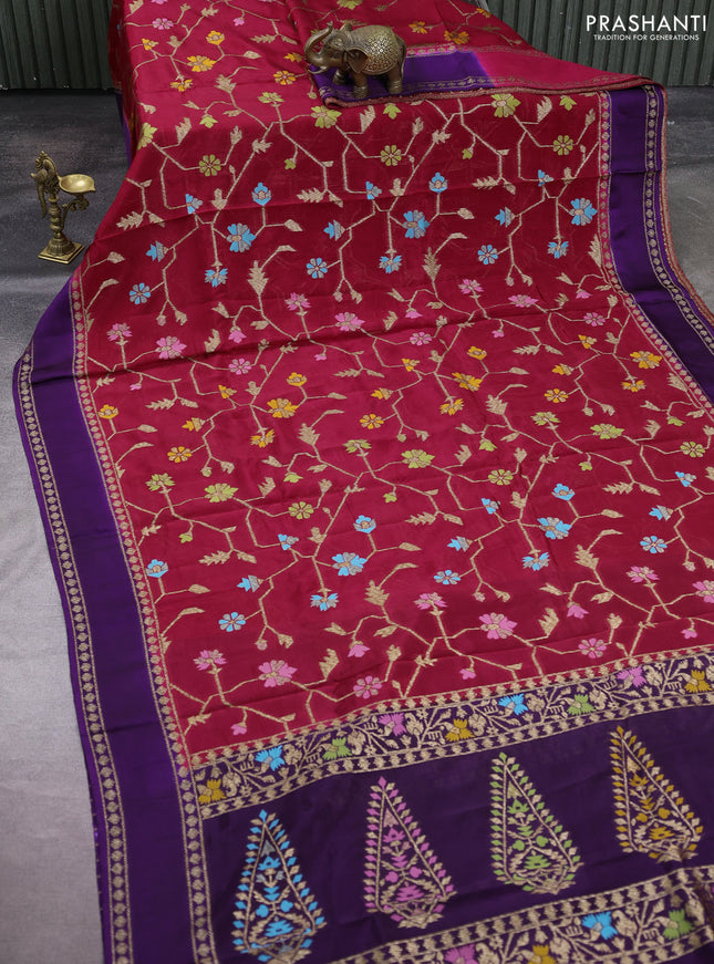 Kosa jamdhani silk saree pink and violet with allover thread & zari weaves and rettapet woven border