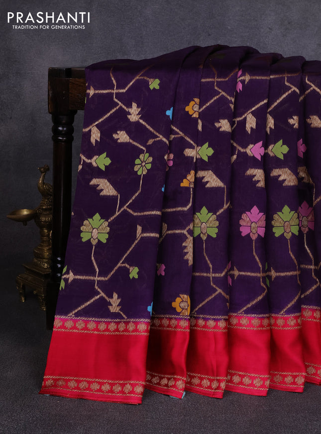 Kosa jamdhani silk saree deep violet and pink with allover thread & zari weaves and rettapet woven border