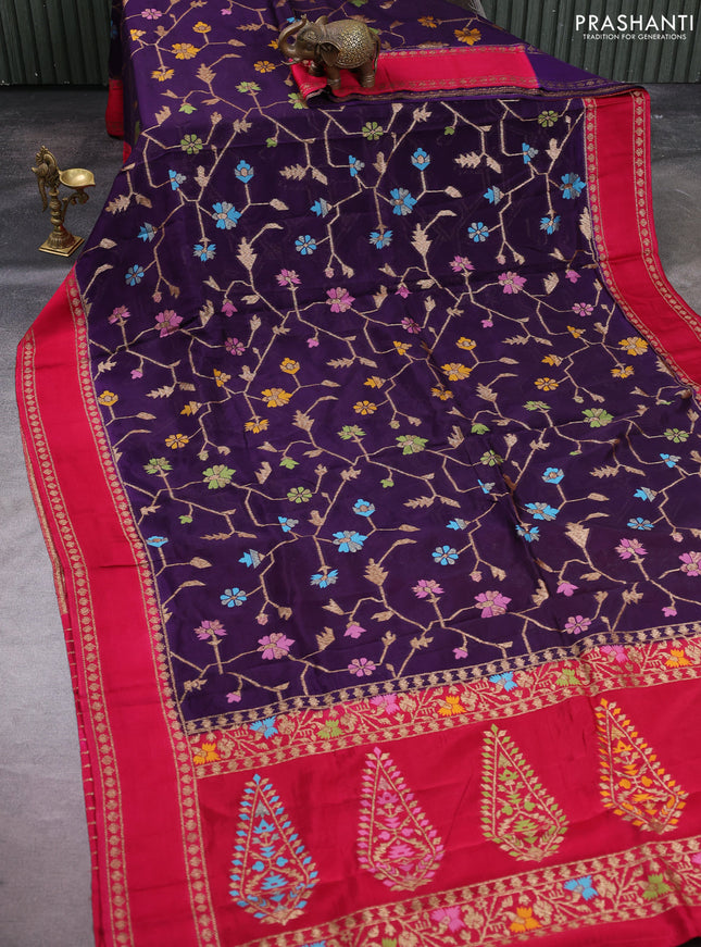 Kosa jamdhani silk saree deep violet and pink with allover thread & zari weaves and rettapet woven border