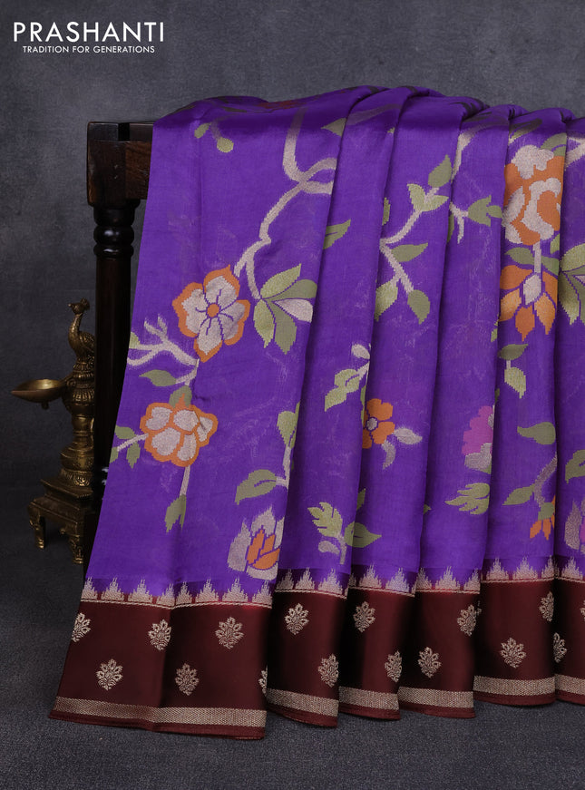 Kosa jamdhani silk saree lavender and coffee brown with allover thread & zari weaves and rettapet woven border