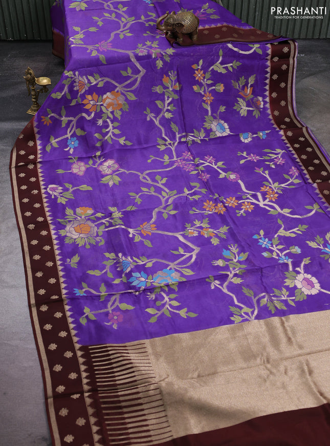 Kosa jamdhani silk saree lavender and coffee brown with allover thread & zari weaves and rettapet woven border