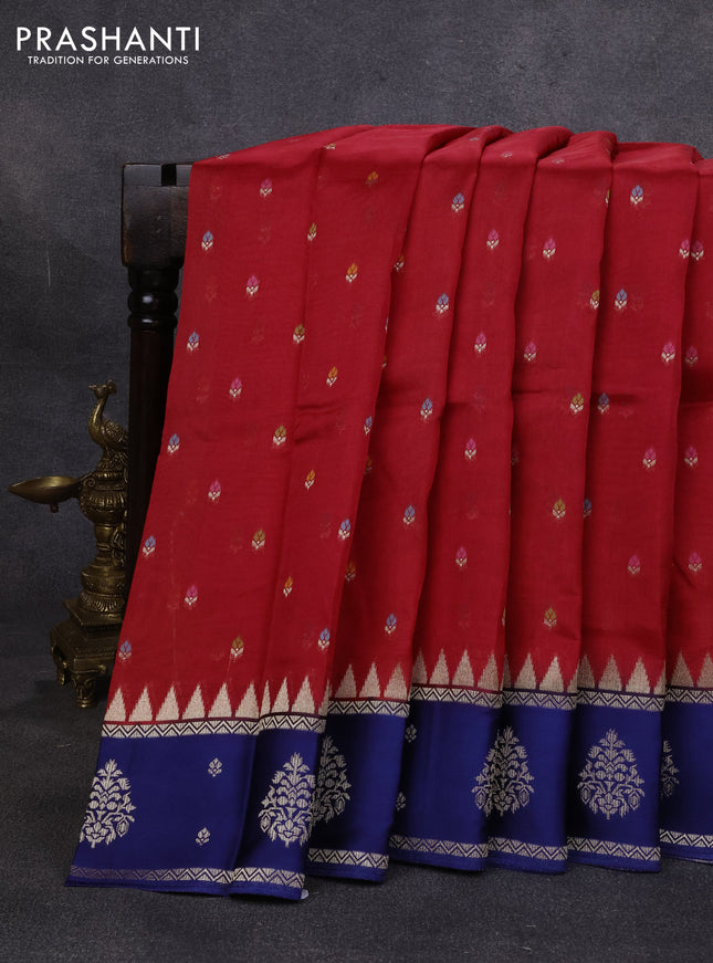 Kosa jamdhani silk saree red and blue with allover thread & zari weaves and rettapet woven border