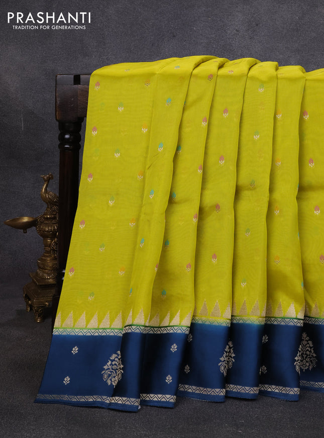 Kosa jamdhani silk saree mustard green and peacock green with allover thread & zari weaves and rettapet woven border