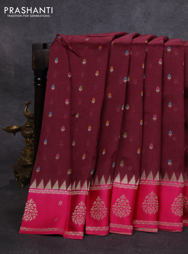 Kosa jamdhani silk saree deep maroon and rani pink with allover thread & zari weaves and rettapet woven border