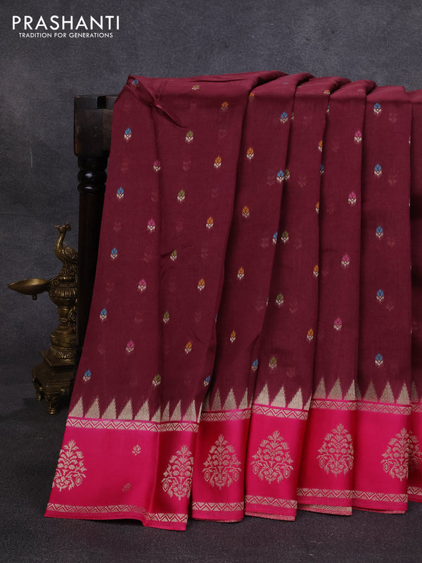 Kosa jamdhani silk saree deep maroon and rani pink with allover thread & zari weaves and rettapet woven border