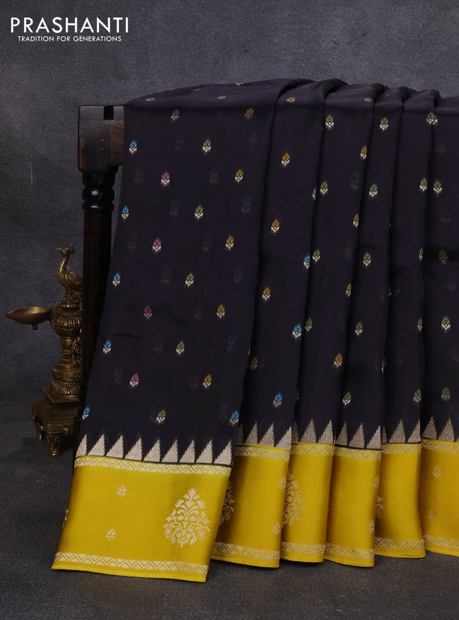 Kosa jamdhani silk saree black and mustard yellow with allover thread & zari weaves and rettapet woven border