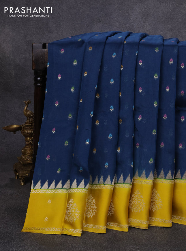 Kosa jamdhani silk saree peacock blue and lime yellow with allover thread & zari weaves and rettapet woven border