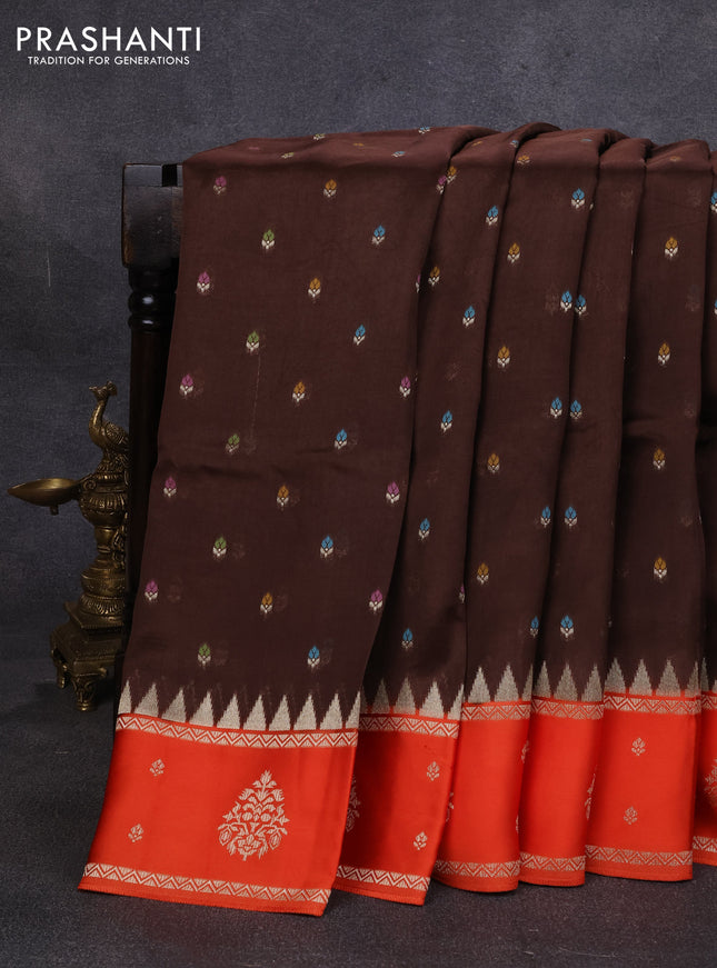 Kosa jamdhani silk saree coffee brown and rust shade with allover thread & zari weaves and rettapet woven border