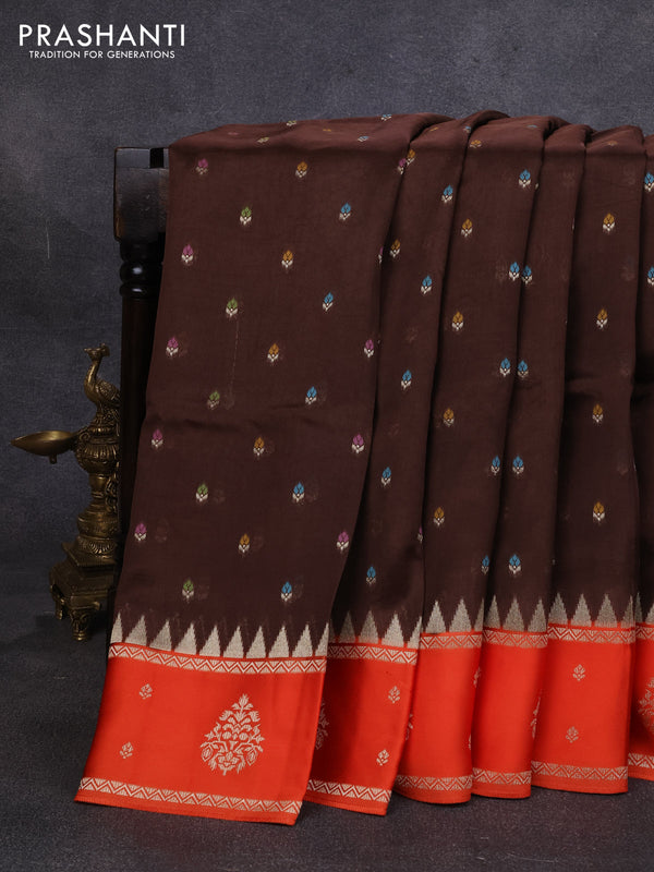 Kosa jamdhani silk saree coffee brown and rust shade with allover thread & zari weaves and rettapet woven border