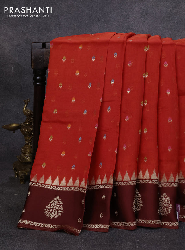 Kosa jamdhani silk saree red and deep maroon with allover thread & zari weaves and rettapet woven border