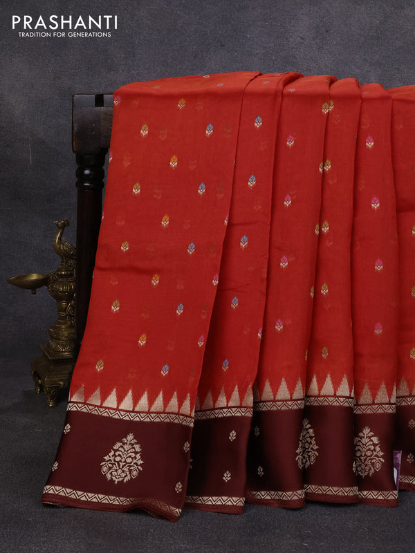 Kosa jamdhani silk saree red and deep maroon with allover thread & zari weaves and rettapet woven border