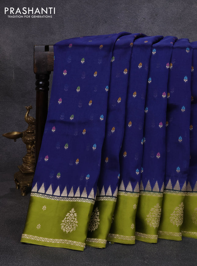 Kosa jamdhani silk saree navy blue and mehendi green with allover thread & zari weaves and rettapet woven border