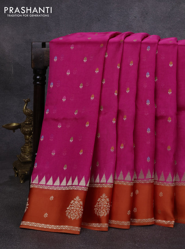 Kosa jamdhani silk saree pink and orange with allover thread & zari weaves and rettapet woven border
