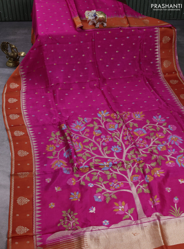 Kosa jamdhani silk saree pink and orange with allover thread & zari weaves and rettapet woven border