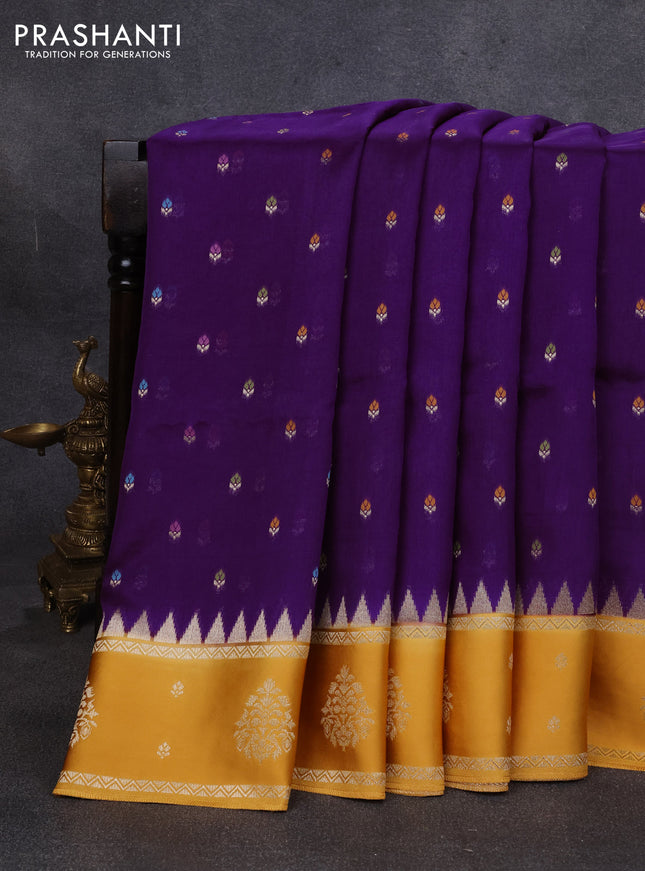 Kosa jamdhani silk saree violet and mustard yellow with allover thread & zari weaves and rettapet woven border