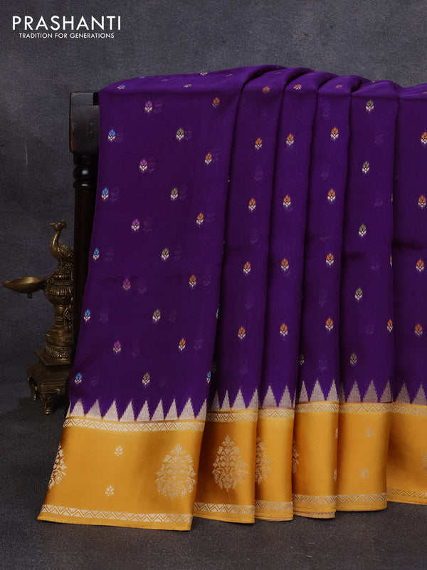 Kosa jamdhani silk saree violet and mustard yellow with allover thread & zari weaves and rettapet woven border