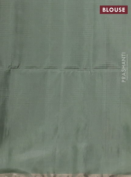 Pure soft silk saree pastel green with allover zari stripe pattern and floral zari woven border