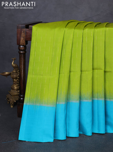 Pure soft silk saree light green and teal green shade with allover zari woven buttas and zari woven simple border