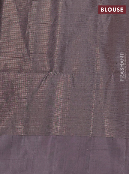Pure soft silk saree elaichi green and grey shade with allover zari woven brocade weaves and simple border