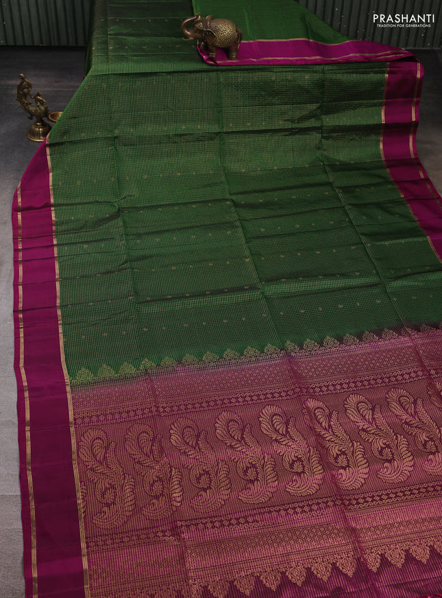 Pure soft silk saree green and purple with allover small zari checks & buttas and rettapet zari woven border