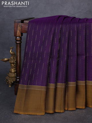 Pure soft silk saree violet and dark mustard with allover zari weaves and zari woven simple border