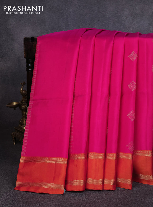 Pure soft silk saree pink and orange with allover zari weaves & buttas and rettapet zari woven border