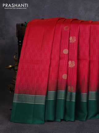 Pure soft silk saree dark pink and dark green with allover zari weaves and zari woven simple border